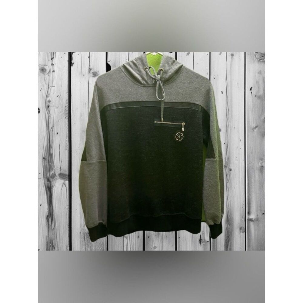 Sogo Men's Two-Tone Grey Pullover Hoodie with Chest Zip Pocket L